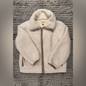 Universal Thread Cozy Cream Full Zipper Sherpa Jacket with Tan Details